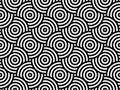 Black and white intersecting repeating circles pattern. Japanese style circles seamless background. Royalty Free Stock Photo