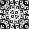 Black and white intersecting repeating circles of the template. Japanese style circles seamless Royalty Free Stock Photo