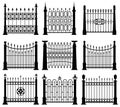 Black and white iron gates and fences architecture elements vector set
