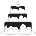 Black and white isolated birthday or wedding cake with cherries icon. Vector illustration on white background Royalty Free Stock Photo