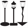 Black and white isolated set of street lamps icon. Vector illustration of lantern and road illumination on white background Royalty Free Stock Photo