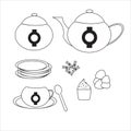 Black and white isolated tea service icon. Vector illustration of tea set collection on white background Royalty Free Stock Photo