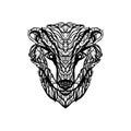 Black and white isolated vector drawing of badger/brock head