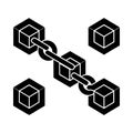 Black and white isometric blockchain link connecting cubes with surrounding blocks cryptocurrency network Royalty Free Stock Photo