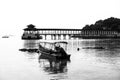 Black and white of jetty and fishing boats, Coral Bay, Perhentian Island Kecil, Malaysia