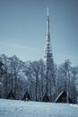 Black and white Kamzik TV transmission tower in Bratislava