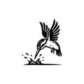 Black and White Kingfisher Bird Diving Hunter Logo Royalty Free Stock Photo