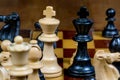 Black and white kings and other chess figures on a chess board Royalty Free Stock Photo