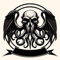 Black and White Kraken,Cthulhu,Octopus Silhouette Ornament Vector Art for Logo and Icon