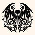 Black and White Kraken,Cthulhu,Octopus Silhouette Ornament Vector Art for Logo and Icon