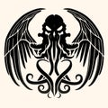 Black and White Kraken,Cthulhu,Octopus Silhouette Ornament Vector Art for Logo and Icon