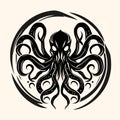 Black and White Kraken,Cthulhu,Octopus Silhouette Ornament Vector Art for Logo and Icon