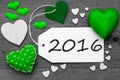 Black And White Label With Green Hearts, Text 2016 Royalty Free Stock Photo