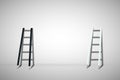 Black and white ladder lean on gray wall. Royalty Free Stock Photo