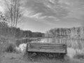 Black & white lake bench Royalty Free Stock Photo