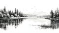 Black And White Lake Scene: High Detail Vector Art Illustration Royalty Free Stock Photo