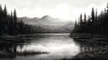 Black And White Lake Scene: Super High Detail Vector Art