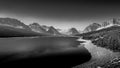 Black and White of Lake Sherburne in Glacier National Park