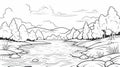 Black And White Lake And Woods Coloring Pages