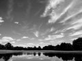 Black and white lakeside view