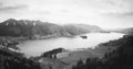 Black and white landscape over the lake Schliersee in the Bavarian Alps mountains, Schliersee, Bavaria, Germany, April 2019 Royalty Free Stock Photo