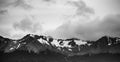 black and white landscape panorama of Patagonian mountains, taken from the beagle channel . Ushuaia, Argentina Royalty Free Stock Photo