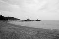 Black and white landscape of sandy beach in Gokarna in India Royalty Free Stock Photo
