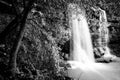 Black and white landscape with trees and a waterfall. Corleone, Sicily Royalty Free Stock Photo