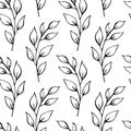 Black and white leaf branches seamless pattern swatch