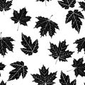 Black and white leaf maple seamless pattern