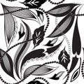 Black and white leafy vector seamless pattern. Jewelry floral background with chains and necklaces. Decorative repeat