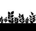 Black and white leaves silhoettes seamless border pattern, vector