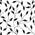 Black and White Leaves and Vines Seamless Repeating Vector Pattern