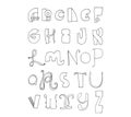 Black and white letters sequence from A to Z. Bright english font in hand drawn doodle freehand and various shape style Royalty Free Stock Photo