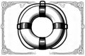 Black and white lifebuoy isolated on white backdrop with pattern frame. saving of drowning man Royalty Free Stock Photo