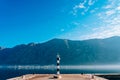 Black and white lighthouse in the sea. Prcanj, Kotor Bay, Monten Royalty Free Stock Photo