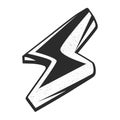 Black and white lightning icon, symbol of strength, energy, danger.