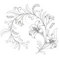 Black and white lily flowers branch. Coloring book page. Royalty Free Stock Photo