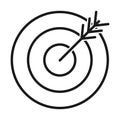 Black and white line art arrow hitting a target icon
