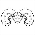 Black and white line art of big horn sheep head Royalty Free Stock Photo