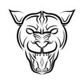 Black and white line art of cougar head. Royalty Free Stock Photo