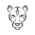Black and white line art of cougar head. Royalty Free Stock Photo
