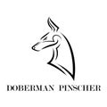 Black and white line art of Doberman Pinscher dog head