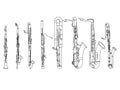 Black and white line art drawing of Woodwind Octet illustration