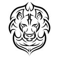 Black and white line art of the front of the lion head. It is sign of leo zodiac. Royalty Free Stock Photo