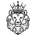Black and white line art of the front of the lion king head with crown It is sign of leo zodiac Royalty Free Stock Photo