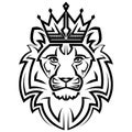 Black and white line art of the front of the lion king head with crown It is sign of leo zodiac Good use for symbol mascot icon Royalty Free Stock Photo