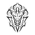 Black and white line art of the front of the lion`s head. It is sign of leo zodiac. Good use for symbol, mascot, icon, avatar, Royalty Free Stock Photo
