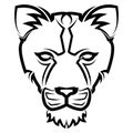 Black and white line art of the front of the lioness head