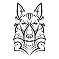 Black and white line art of german shepherd dog head.